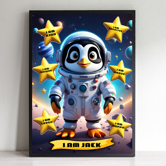 Positive Affirmation Cute Space Penguin Wall Prints