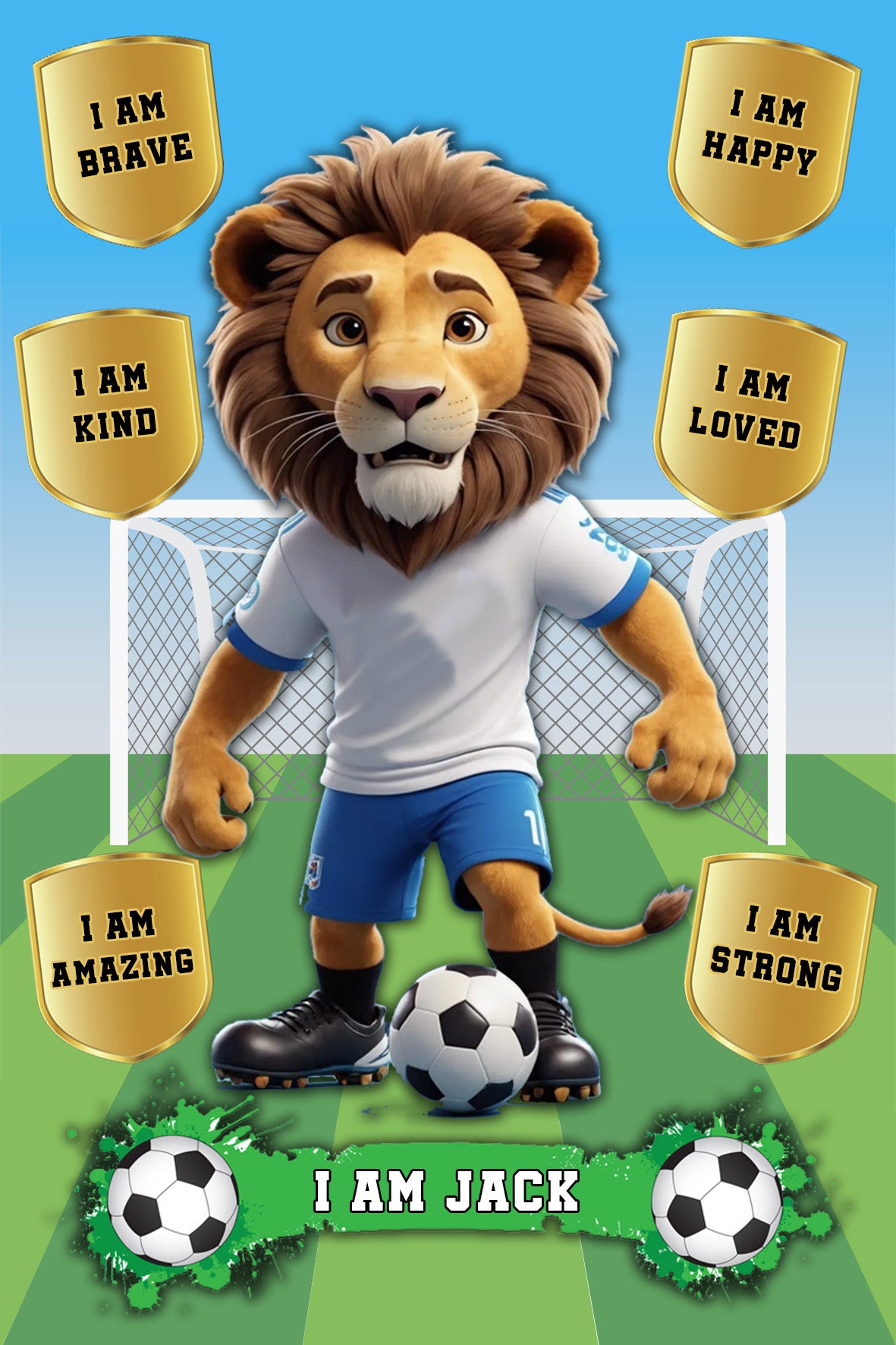 Positive Affirmation Personalised I Am Football Lion Wall Prints