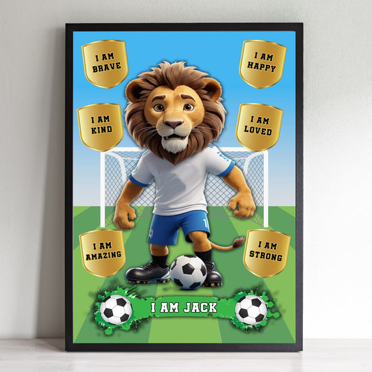 Positive Affirmation Personalised I Am Football Lion Wall Prints