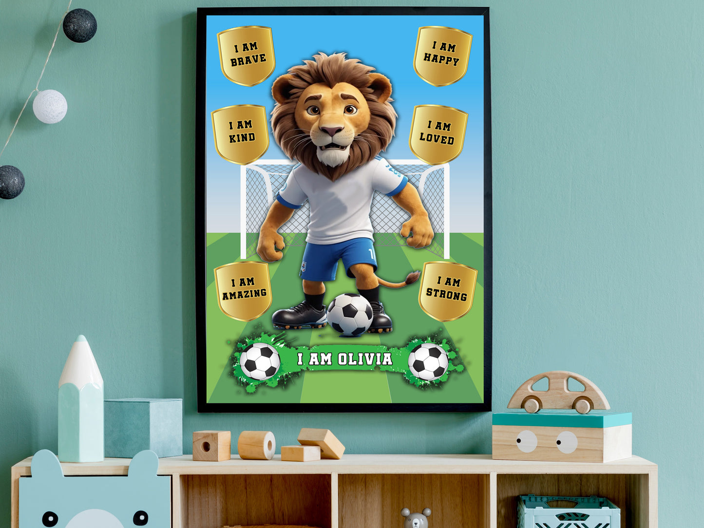 Positive Affirmation Personalised I Am Football Lion Wall Prints