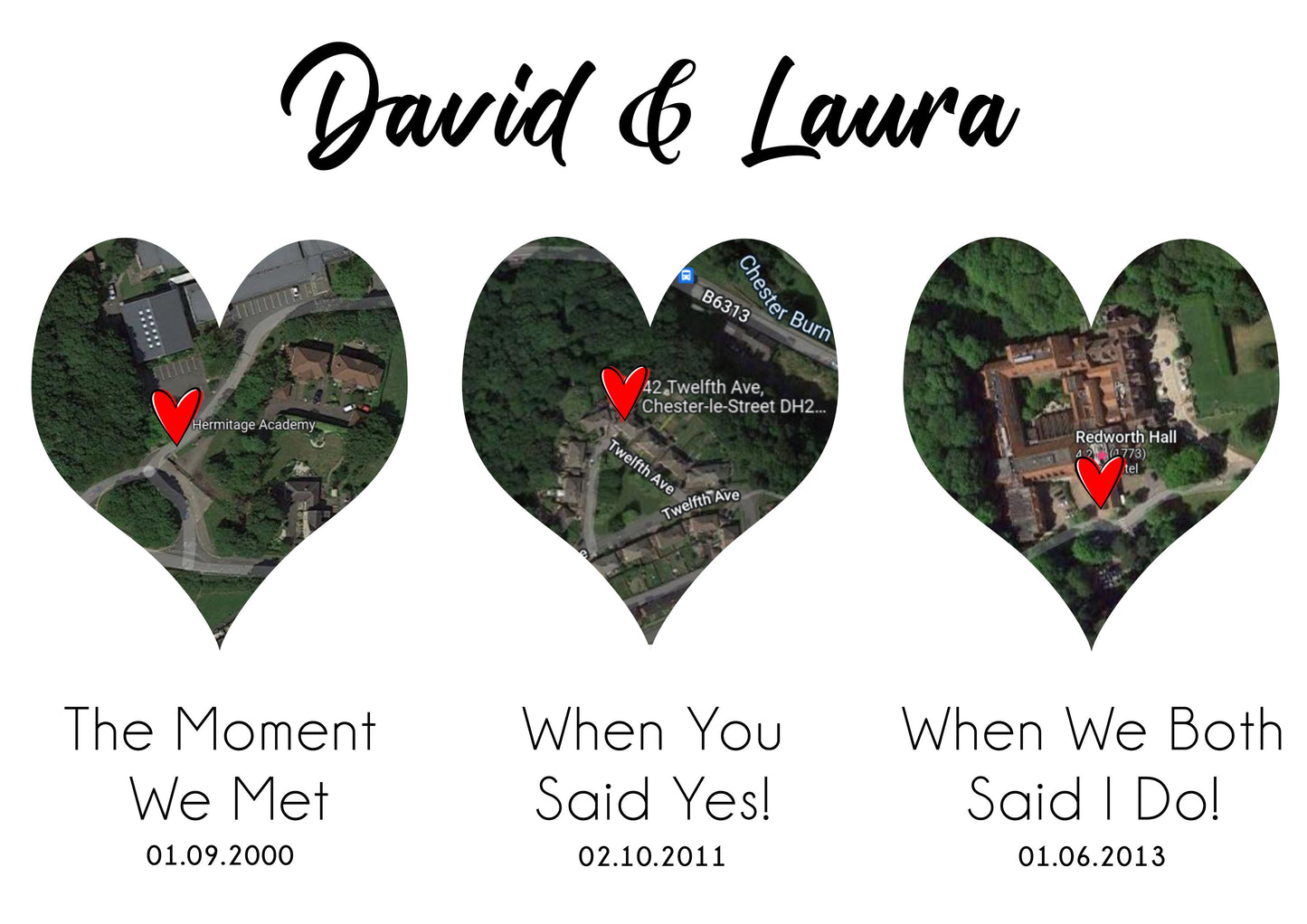 3 Heart Love Location Personalised Prints