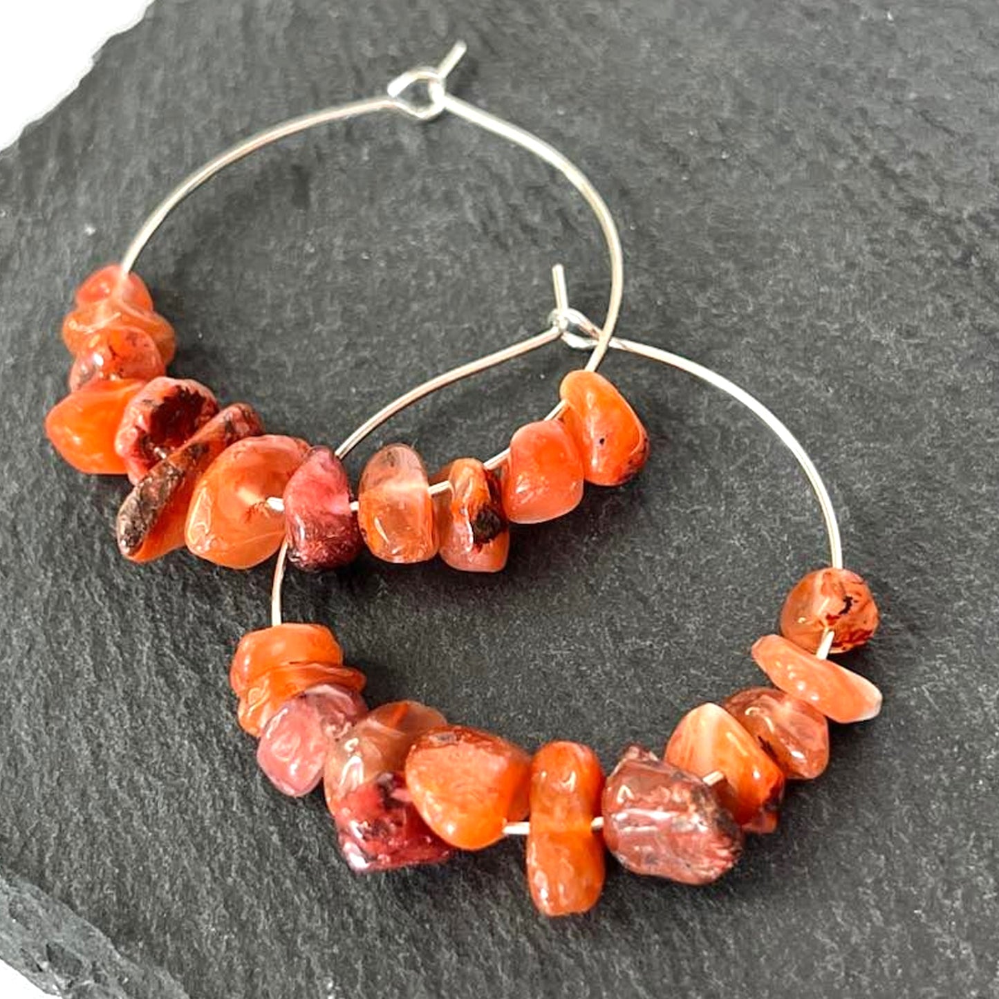 Fire Agate Stone Hoop Earrings