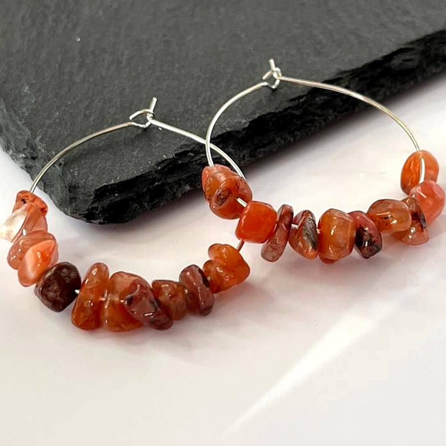 Fire Agate Stone Hoop Earrings