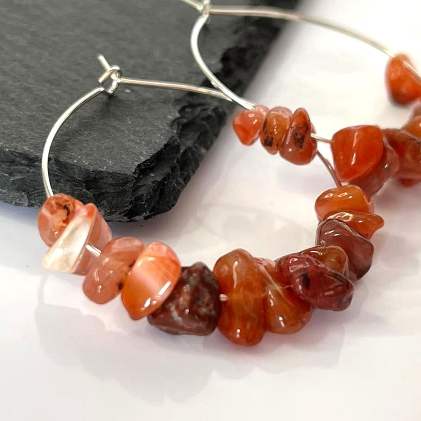 Fire Agate Stone Hoop Earrings