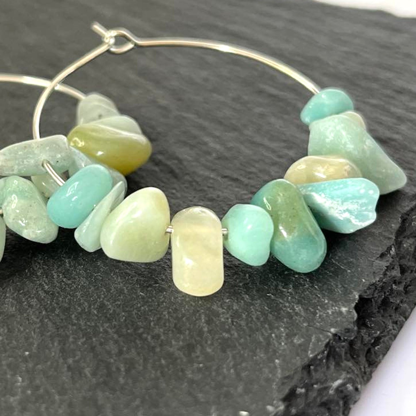 Amazonite Stone Hoop Earrings