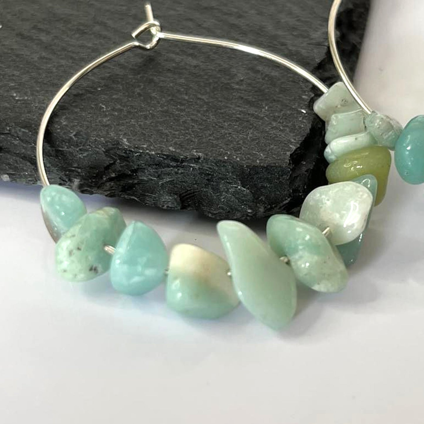 Amazonite Stone Hoop Earrings