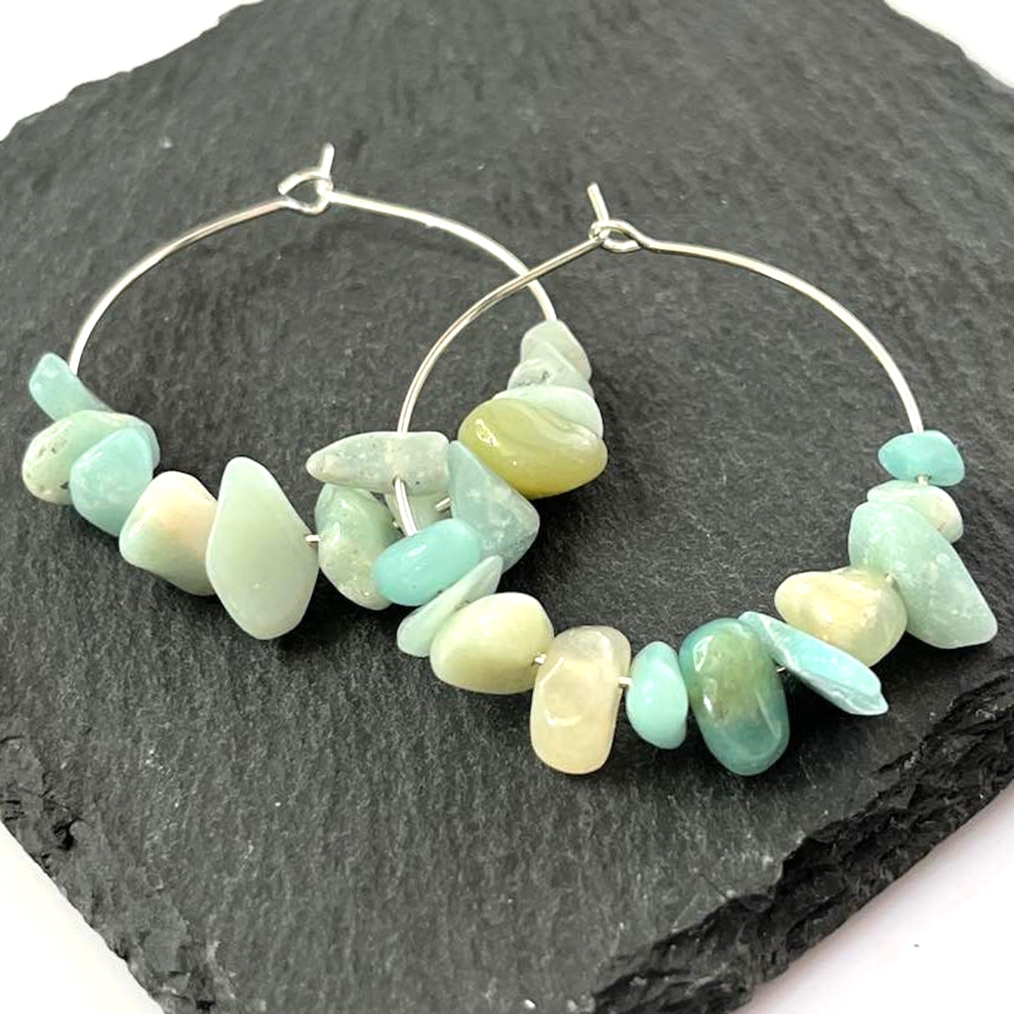 Amazonite Stone Hoop Earrings