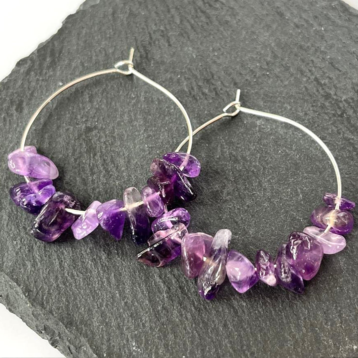 Amethyst Stone Hoop Earrings