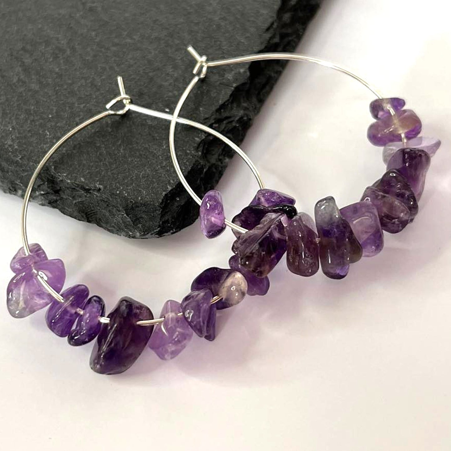 Amethyst Stone Hoop Earrings