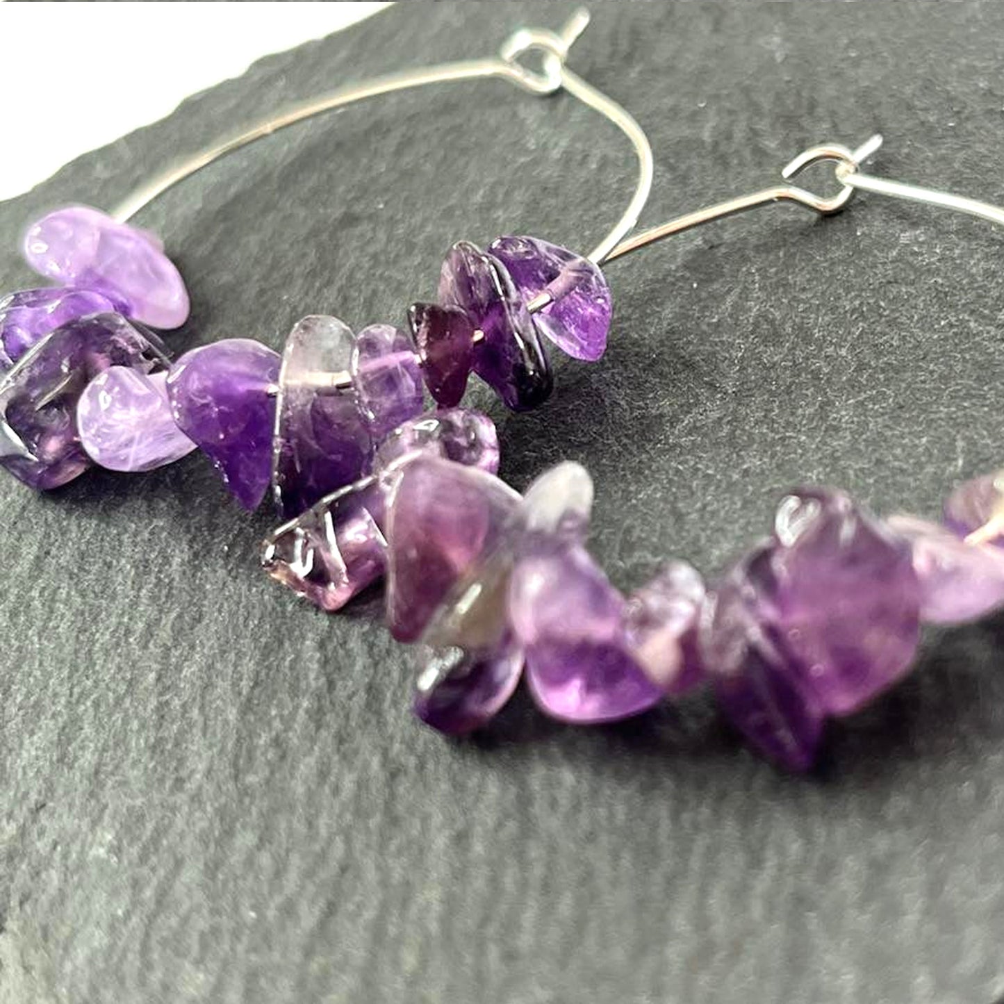 Amethyst Stone Hoop Earrings