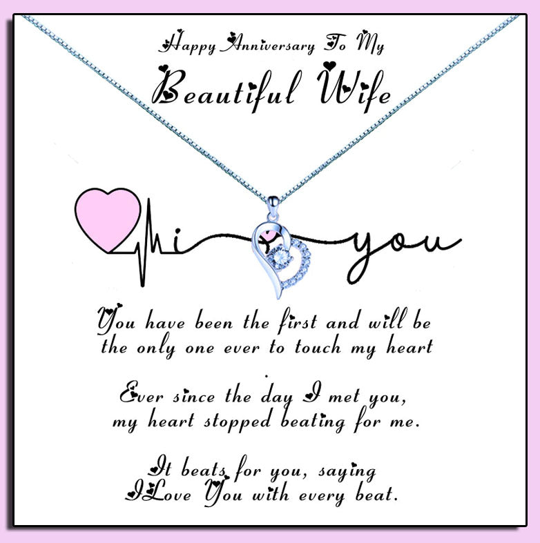 I Love You Heart Pulse Message Necklaces - Wife