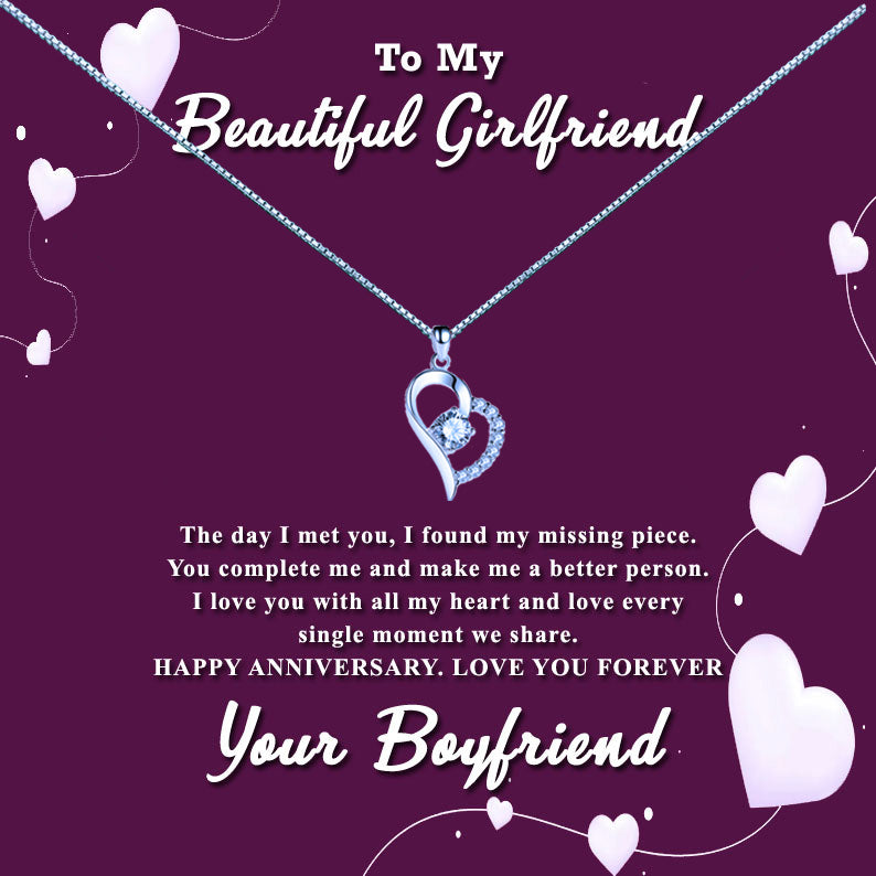 Girlfriend Purple Heart Message Necklaces