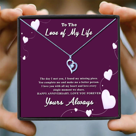 To The Love of My Life Purple Heart Message Necklaces