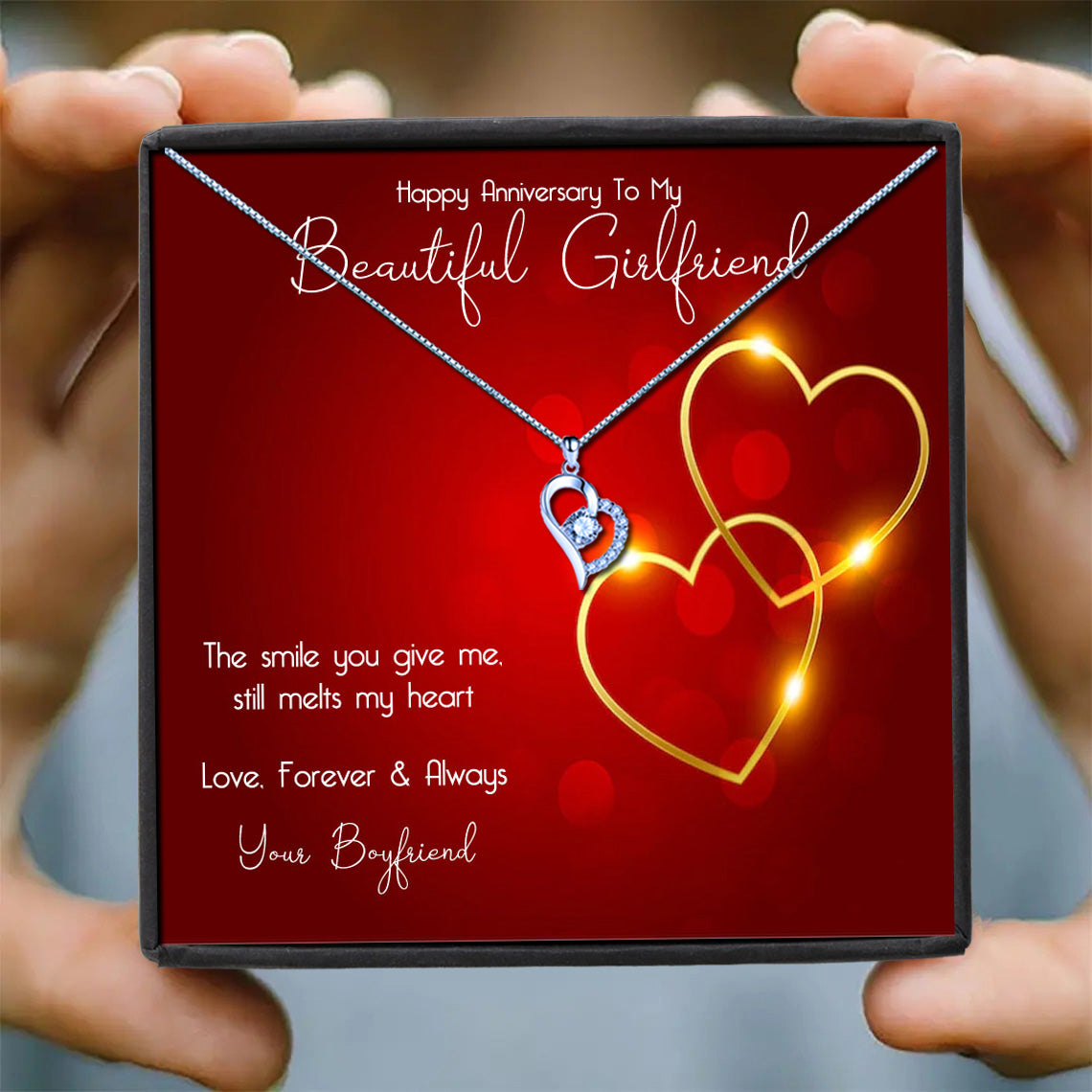 To My Beautiful Girlfriend Red Gold Heart Message Necklaces