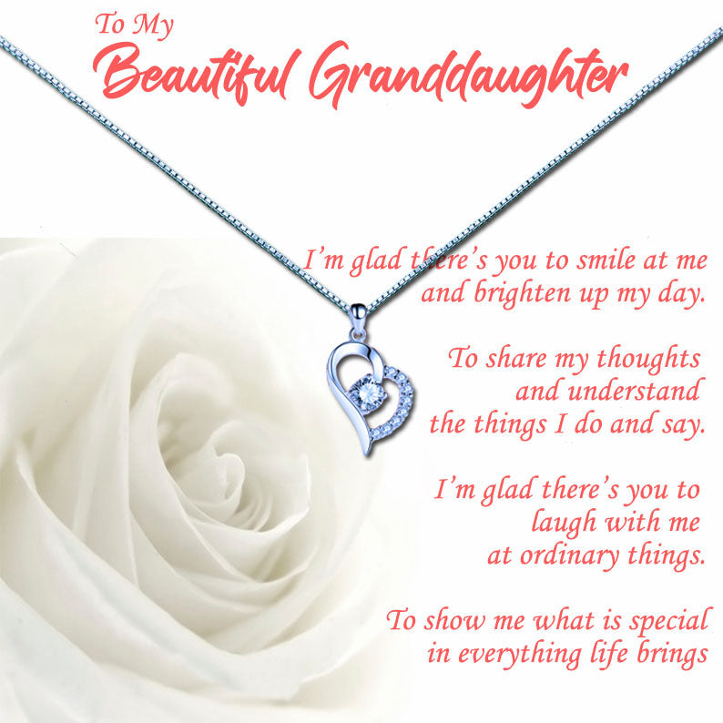 Beautiful Granddaughter - White Rose Message Necklace