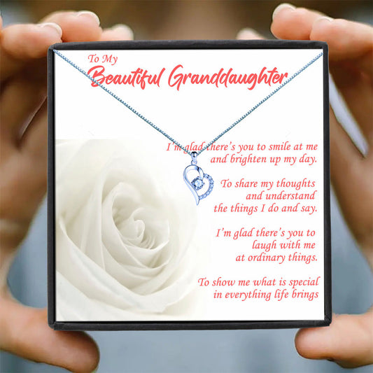 Beautiful Granddaughter - White Rose Message Necklace