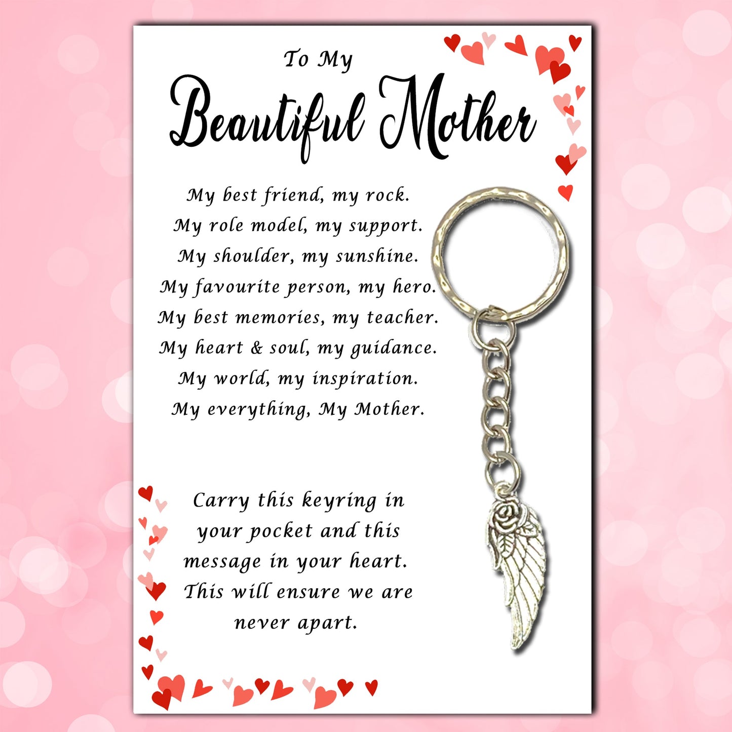 Beautiful Mother Angel-Rose Keyrings & Message Card