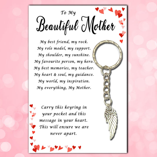 Beautiful Mother Angel-Rose Keyrings & Message Card