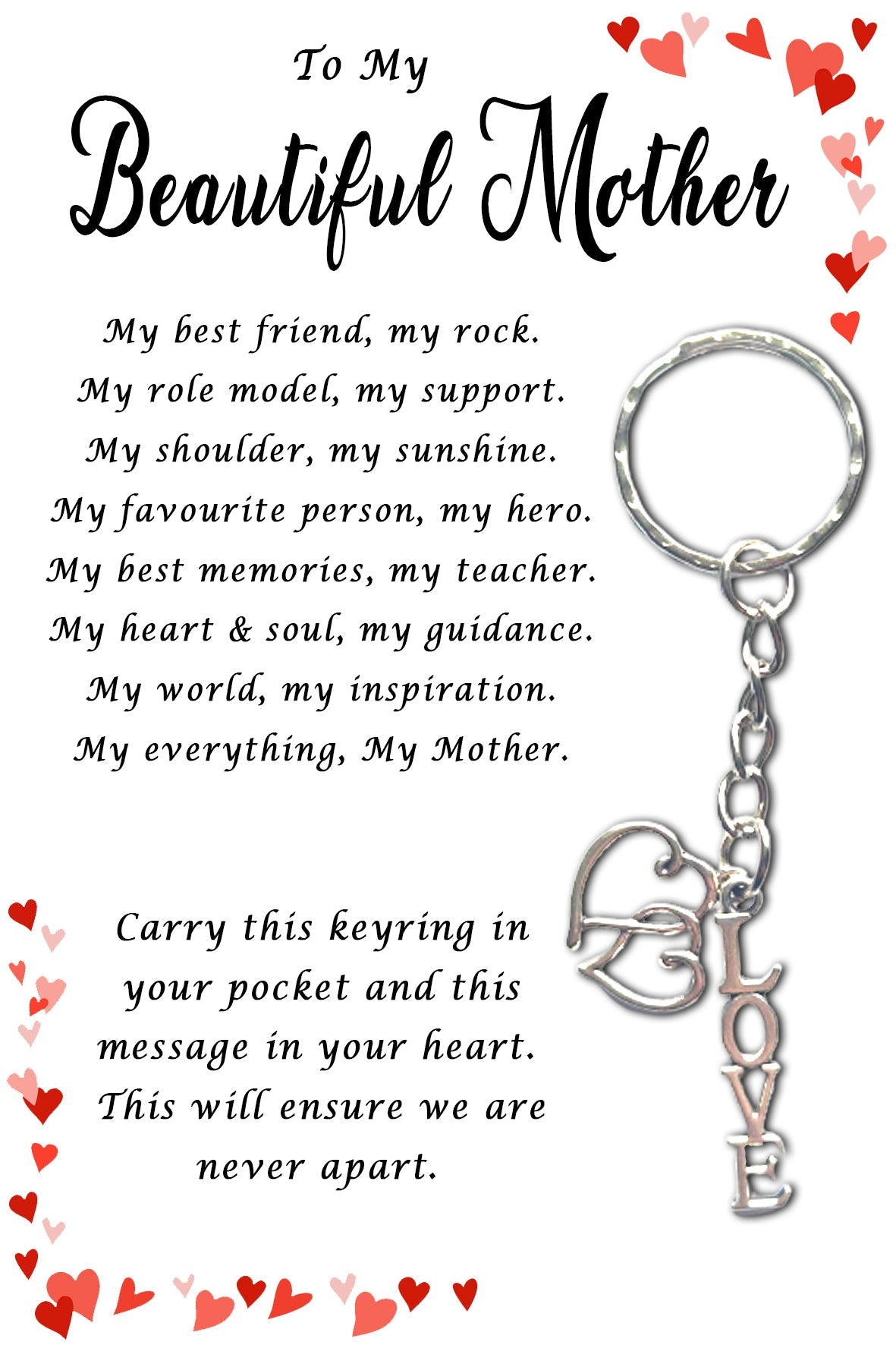 Beautiful Mother Love & Heart Charm Keyrings