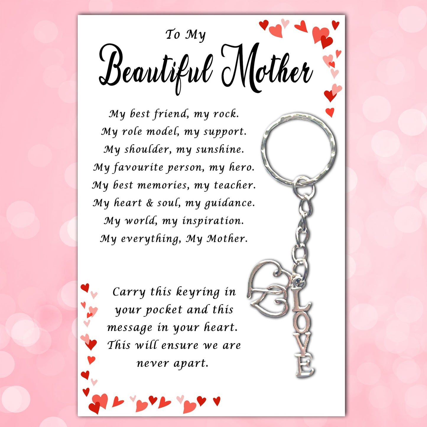 Beautiful My Mother Keyrings & Personalised Cards