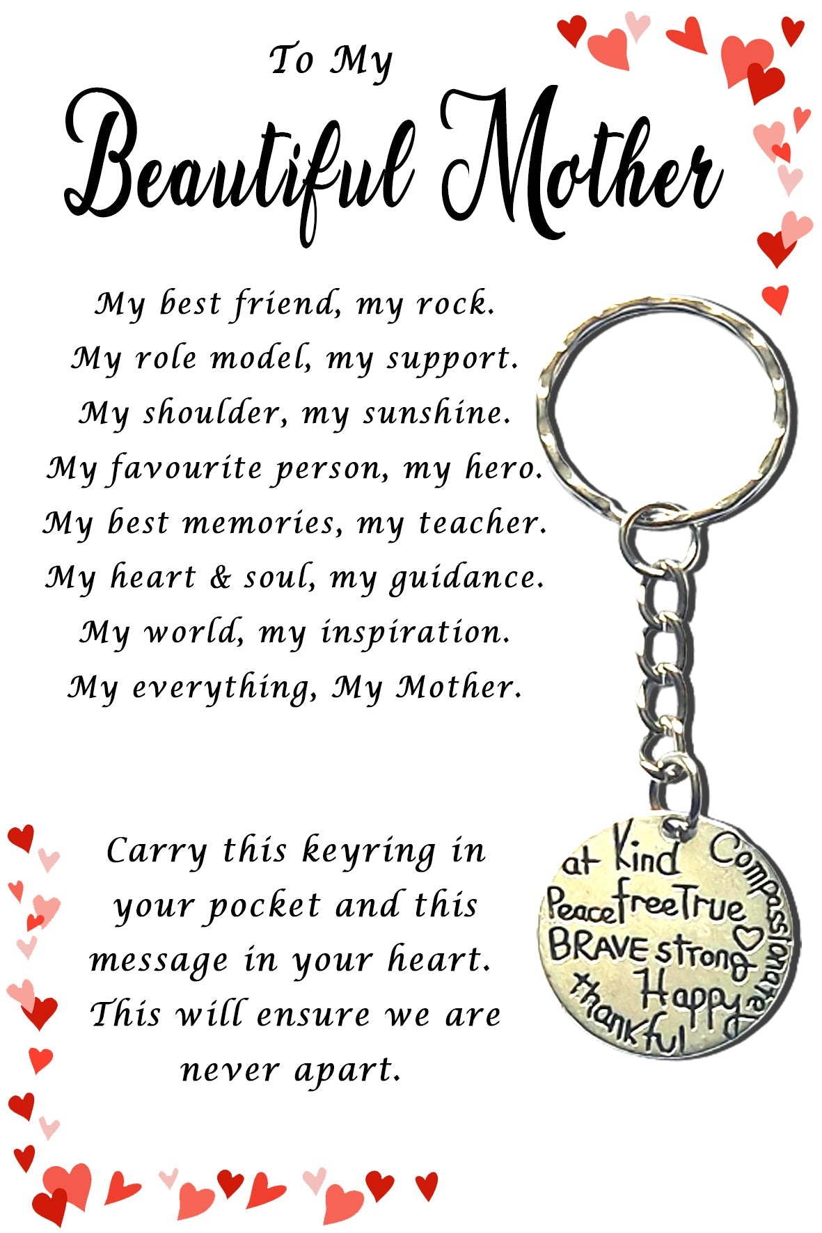 Beautiful Mother Loving Words Keyrings & Message Cards