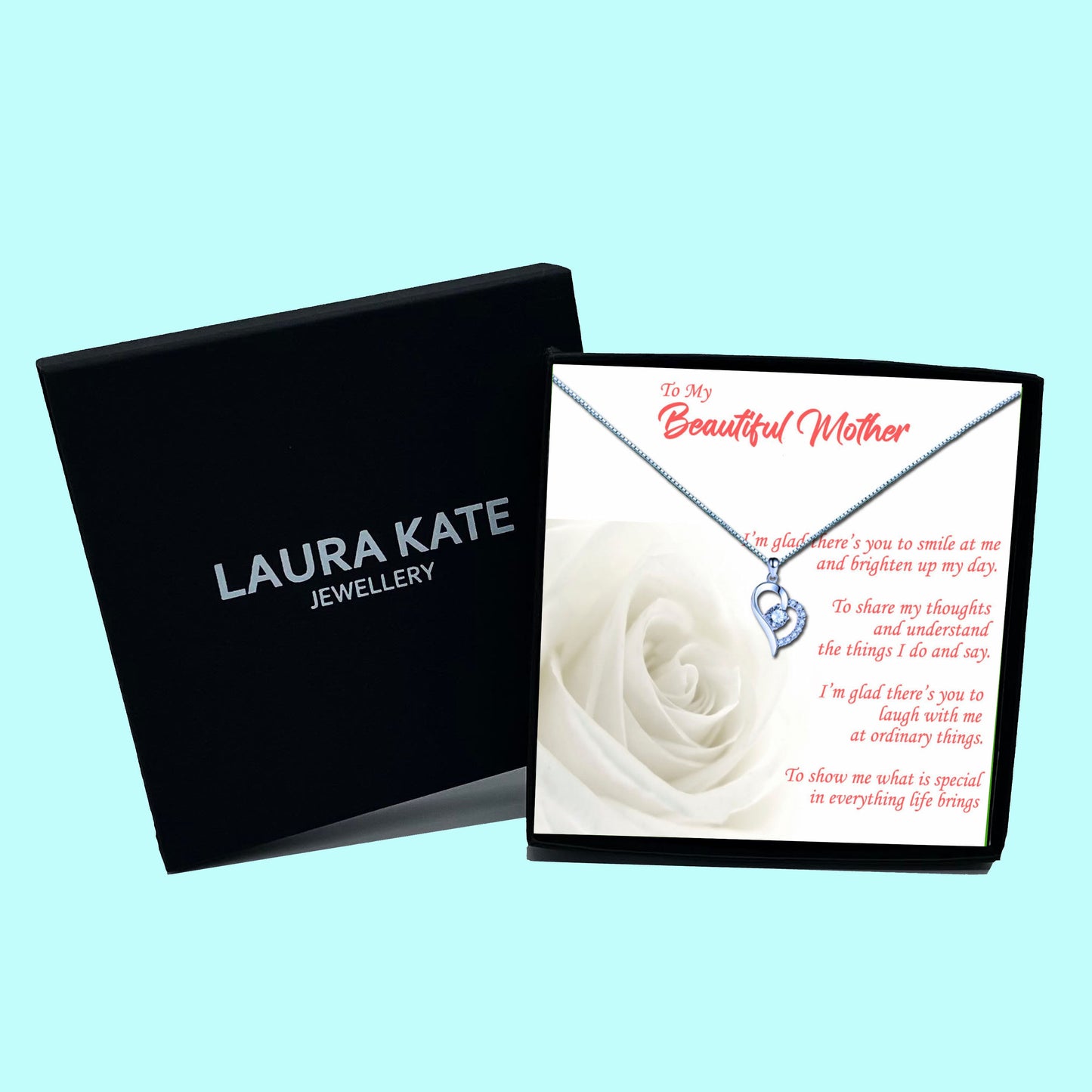 Beautiful Mother - White Rose Message Necklace