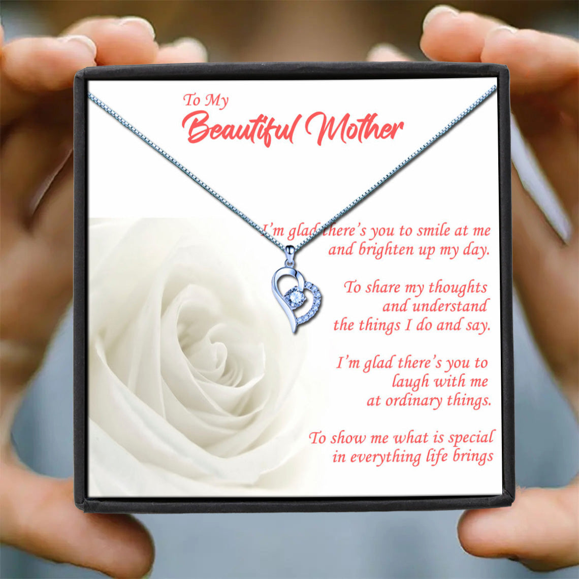 Beautiful Mother - White Rose Message Necklace