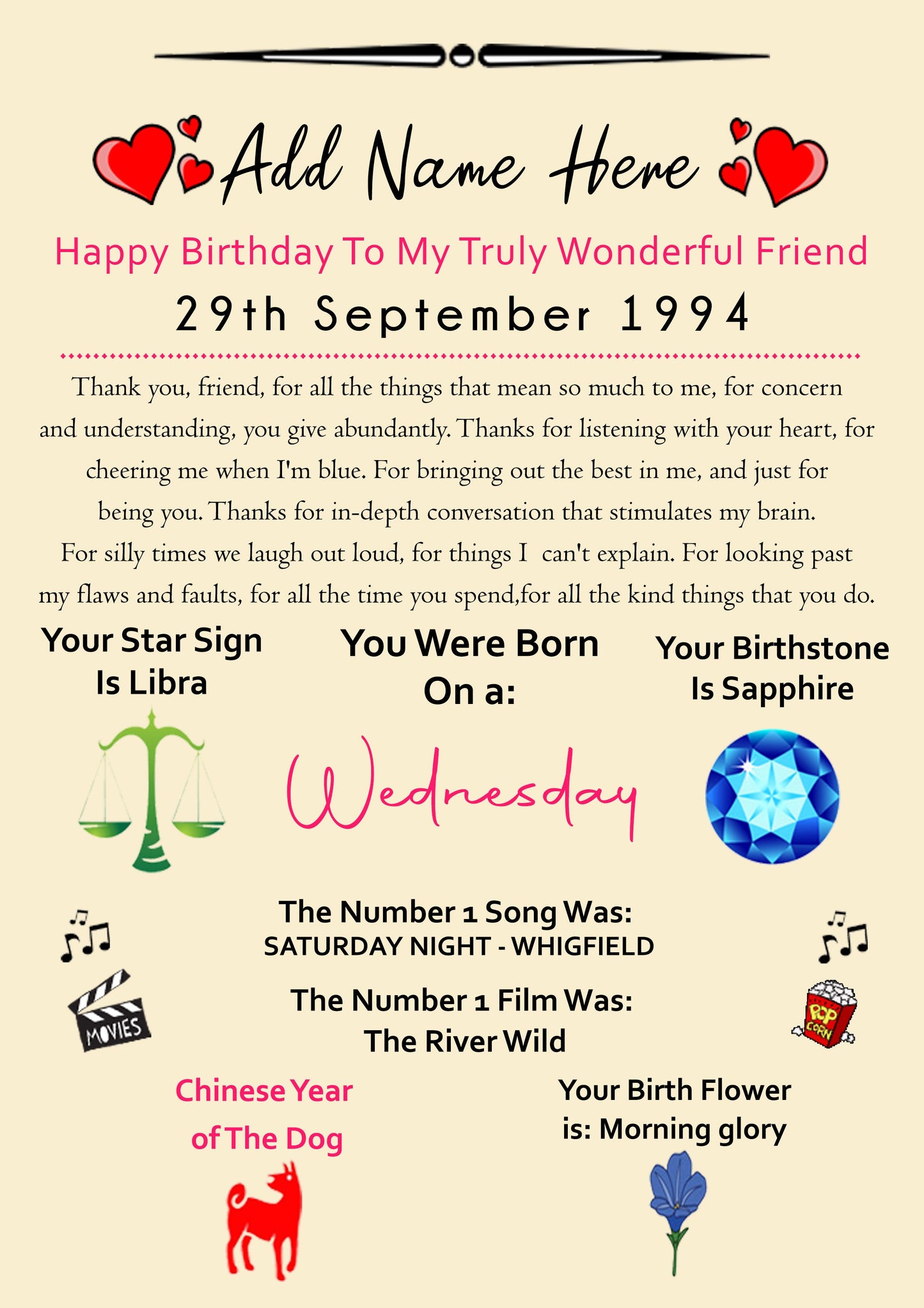 Day You Were Born Personalised Friend Prints