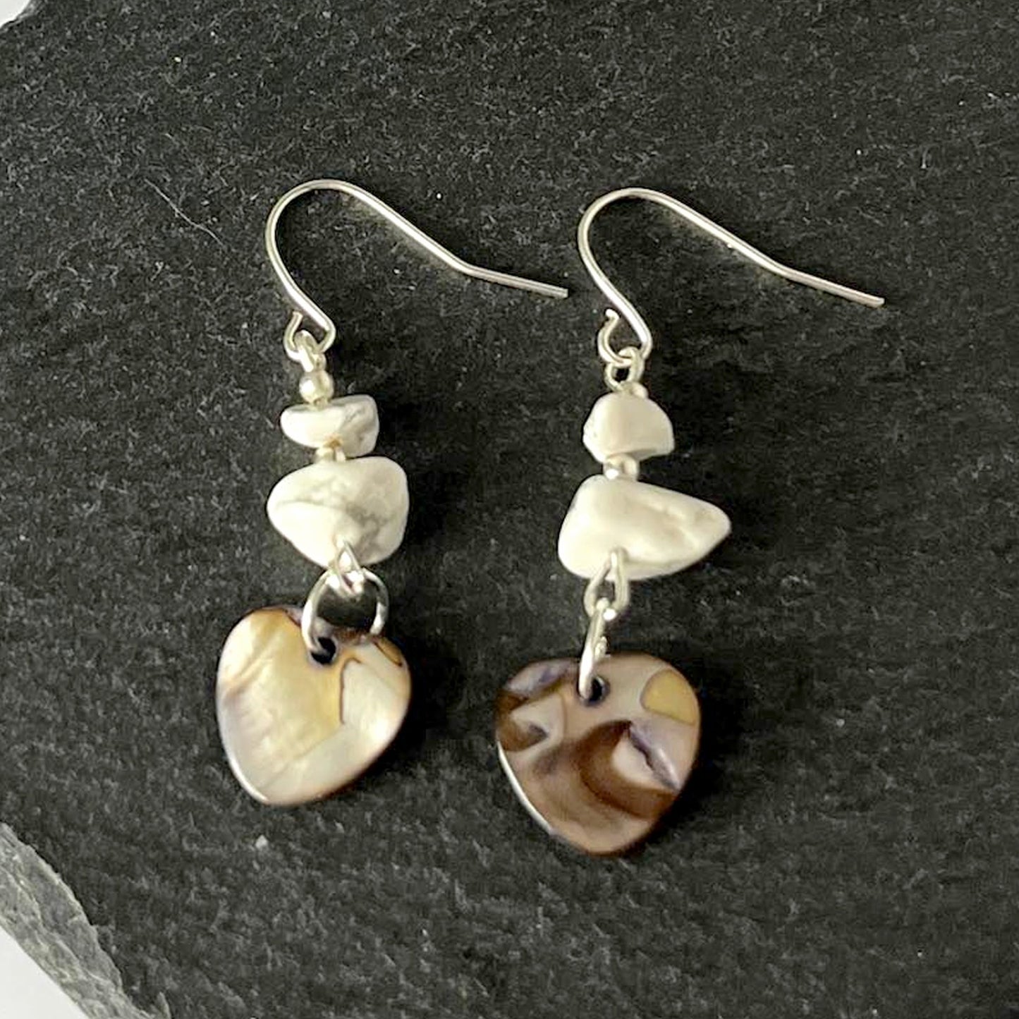 Howlite Stone Heart Shell Hook Earrings