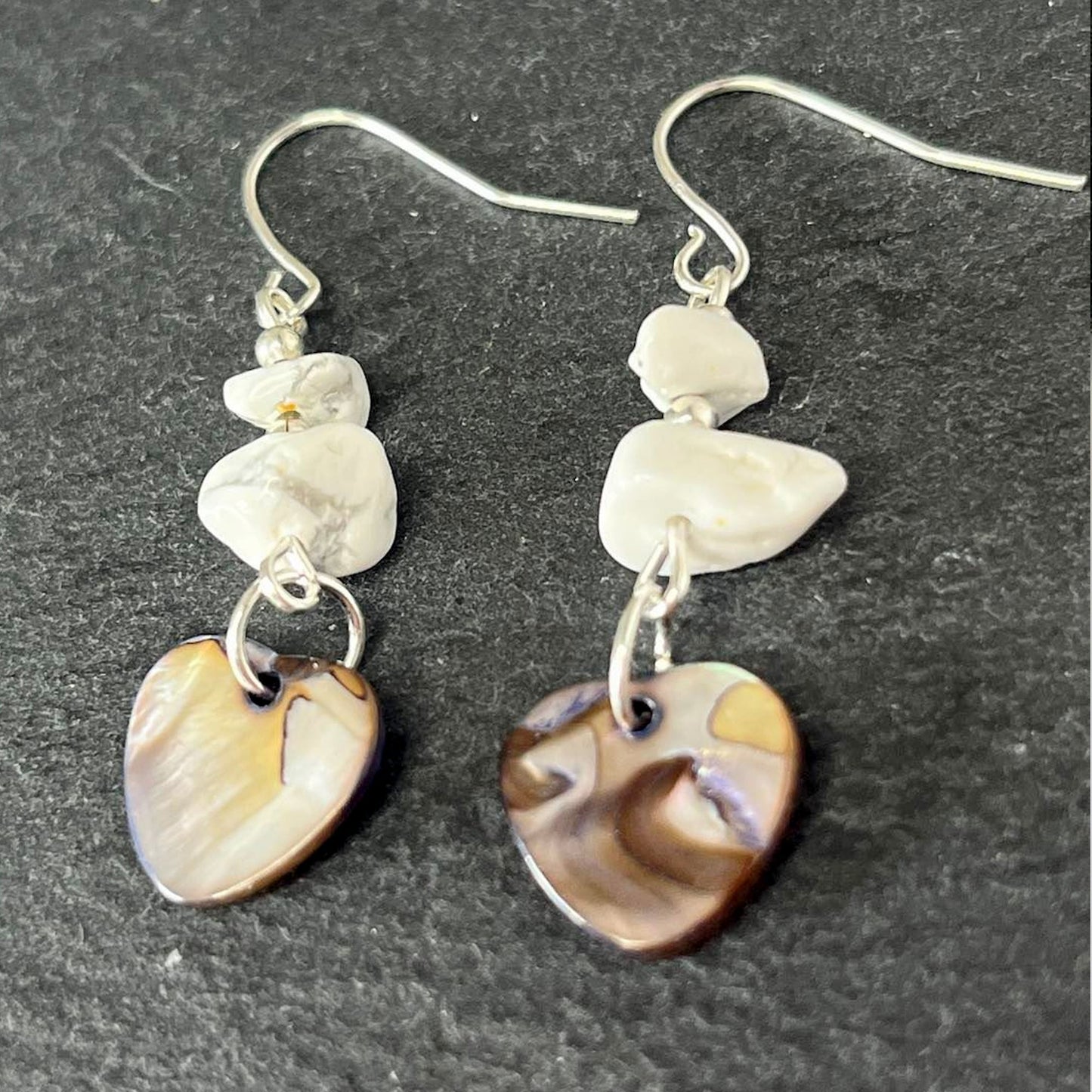 Howlite Stone Heart Shell Hook Earrings