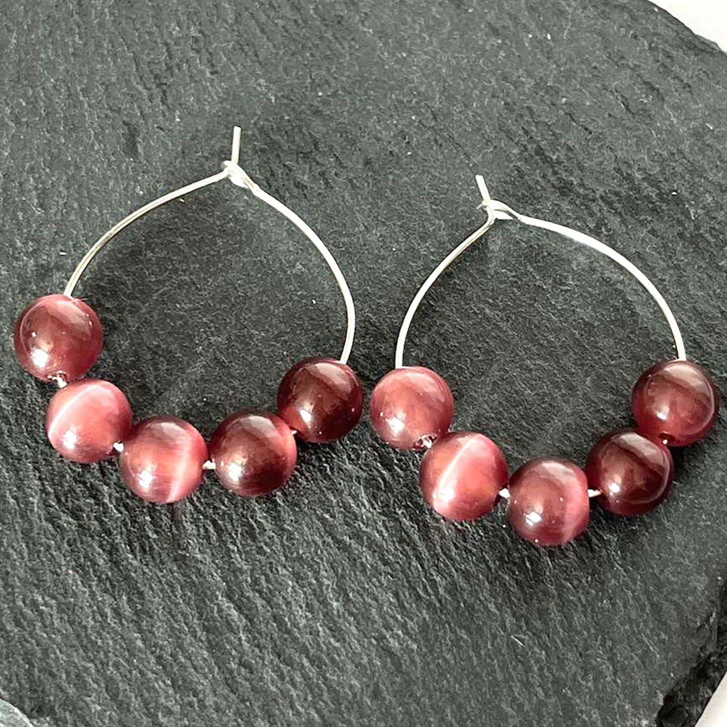 Cat Eye Bead Hoop Earrings