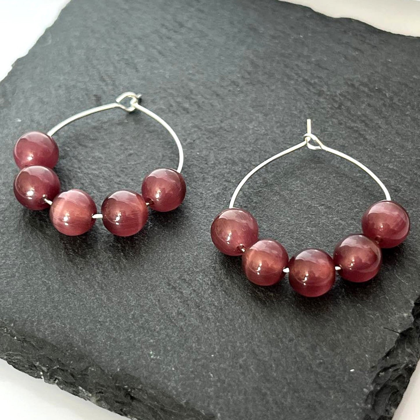 Cat Eye Bead Hoop Earrings