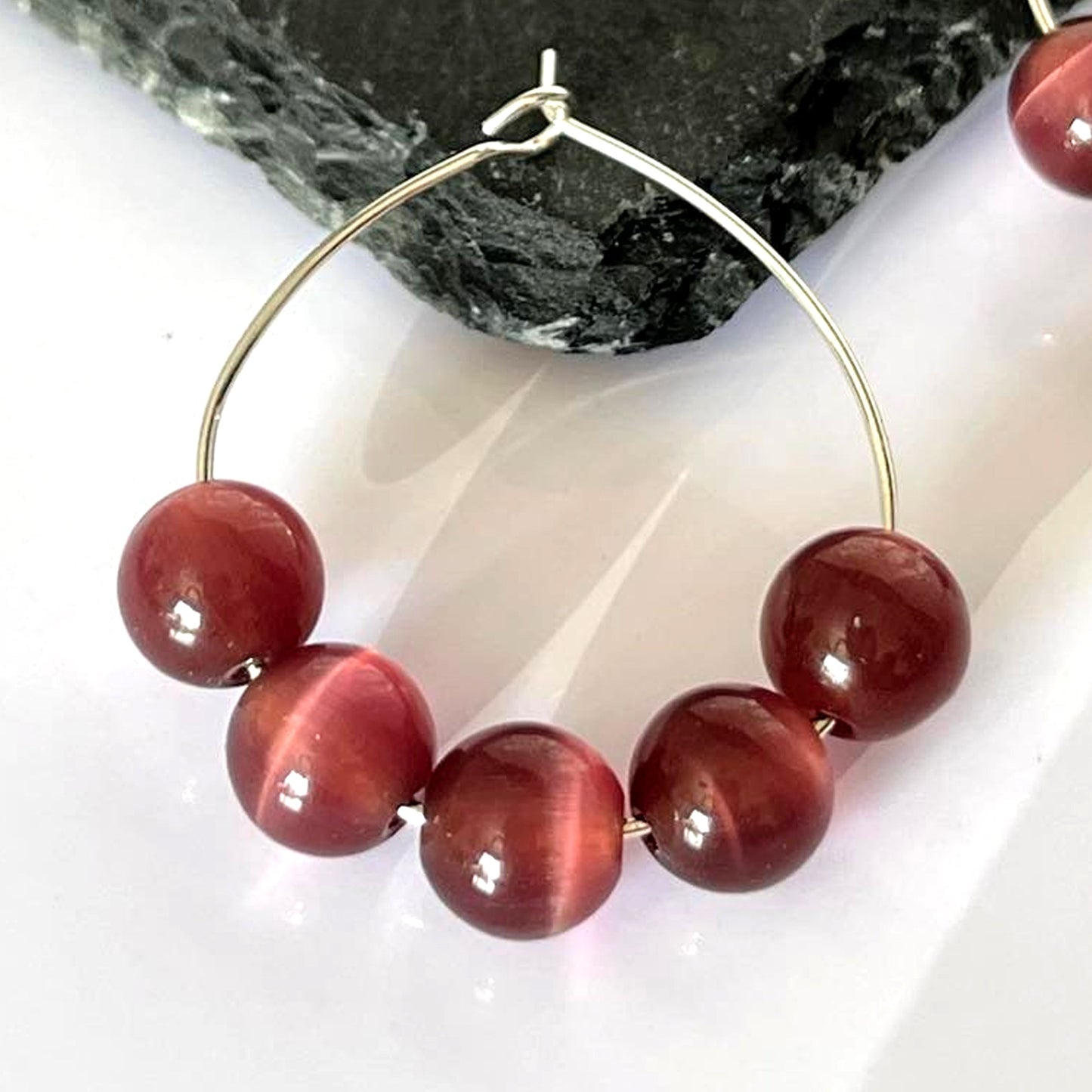 Cat Eye Bead Hoop Earrings