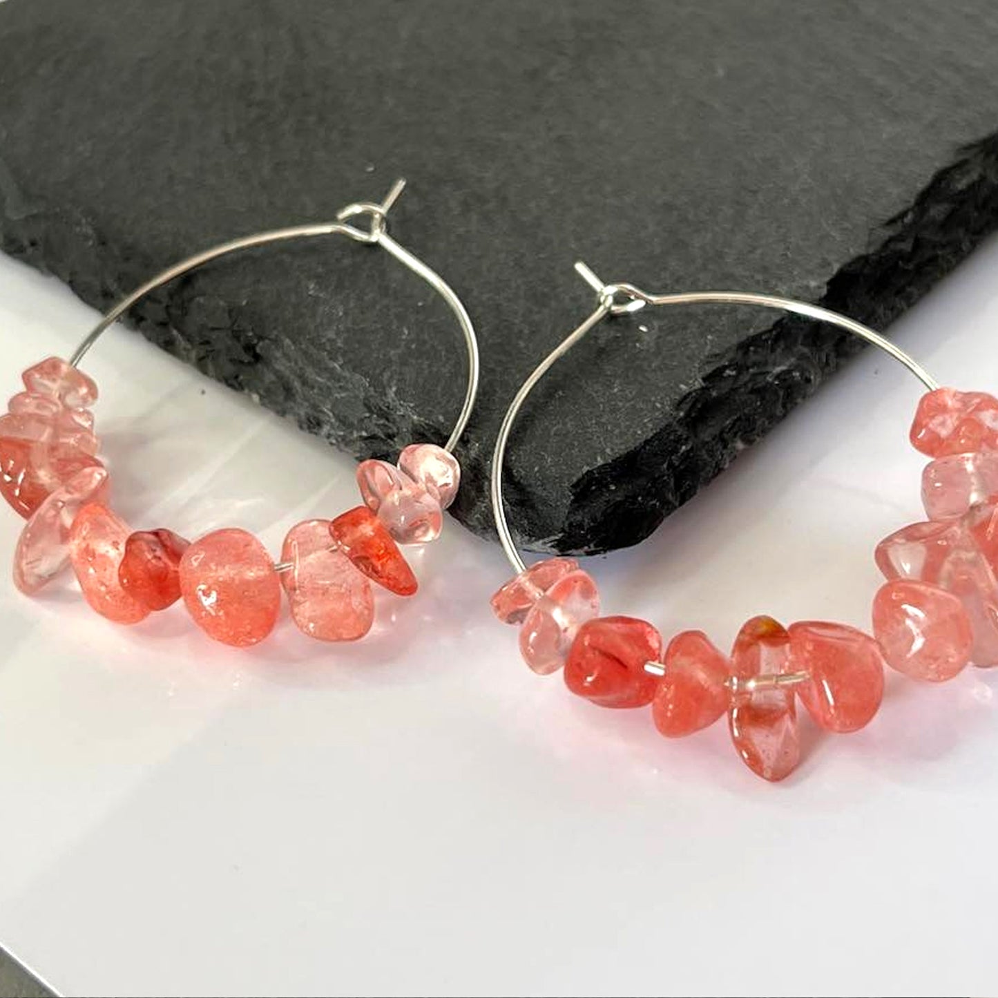 Cherry Quartz Stone Hoop Earrings