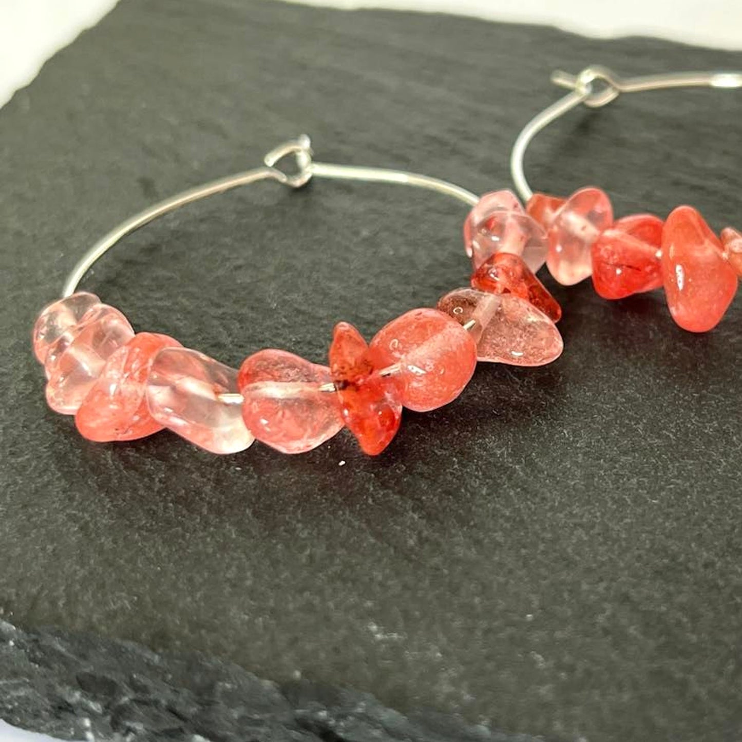 Cherry Quartz Stone Hoop Earrings