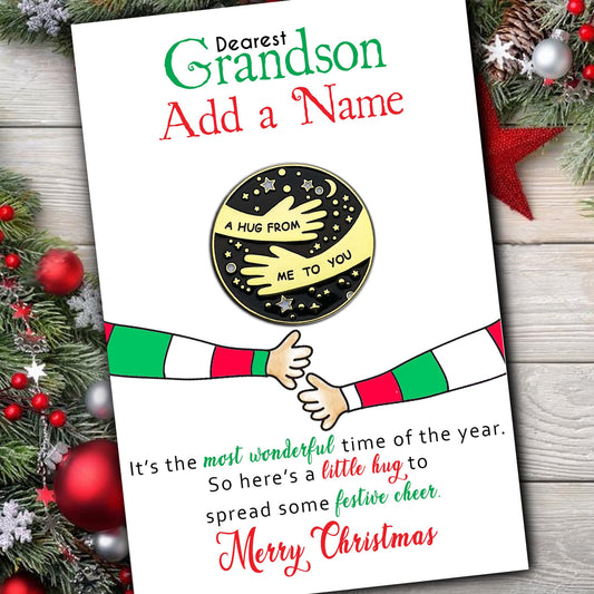 Dearest Grandson Christmas Elf Hug Pin Badges