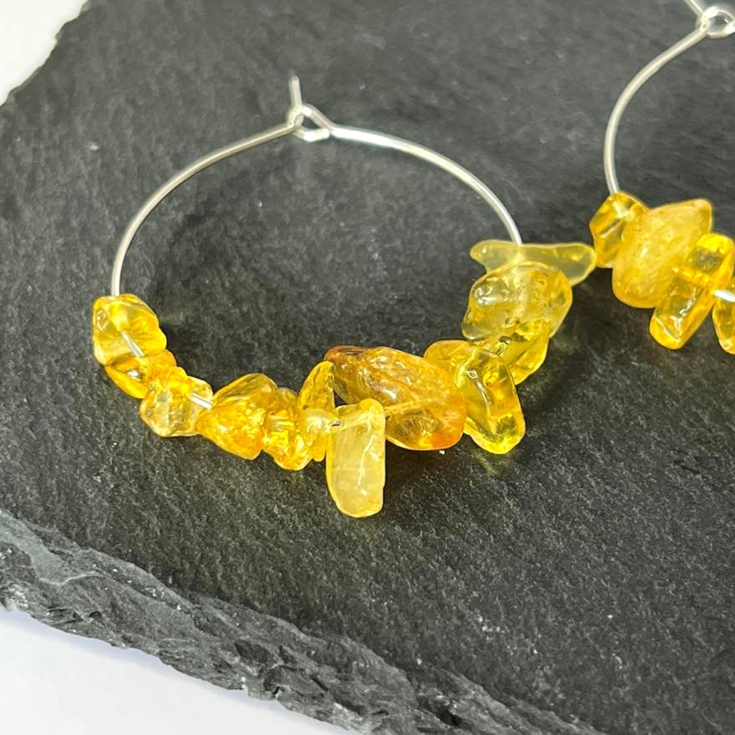 Citrine Stone Hoop Earrings