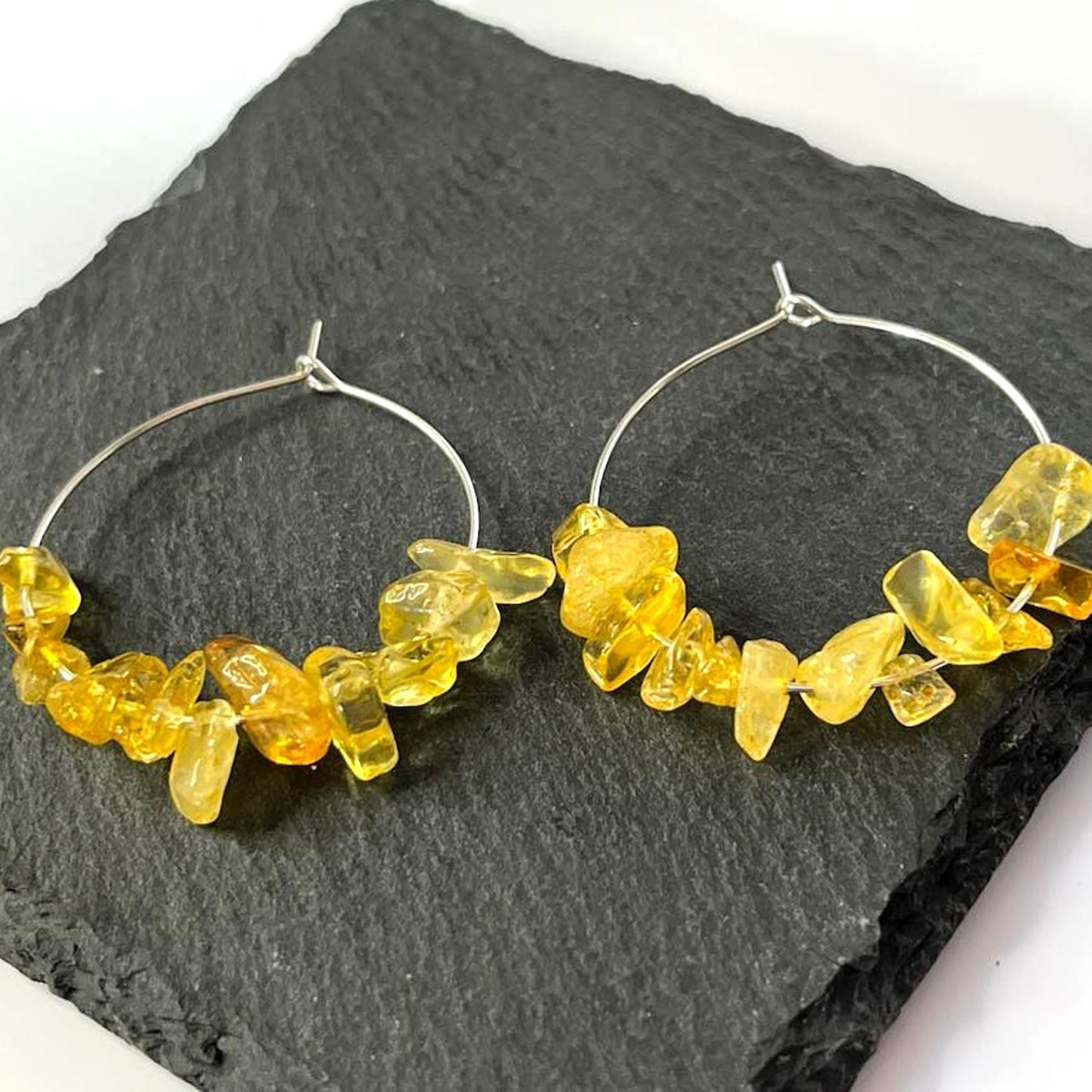 Citrine Stone Hoop Earrings