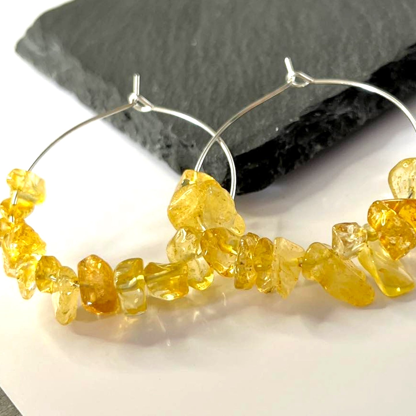 Citrine Stone Hoop Earrings