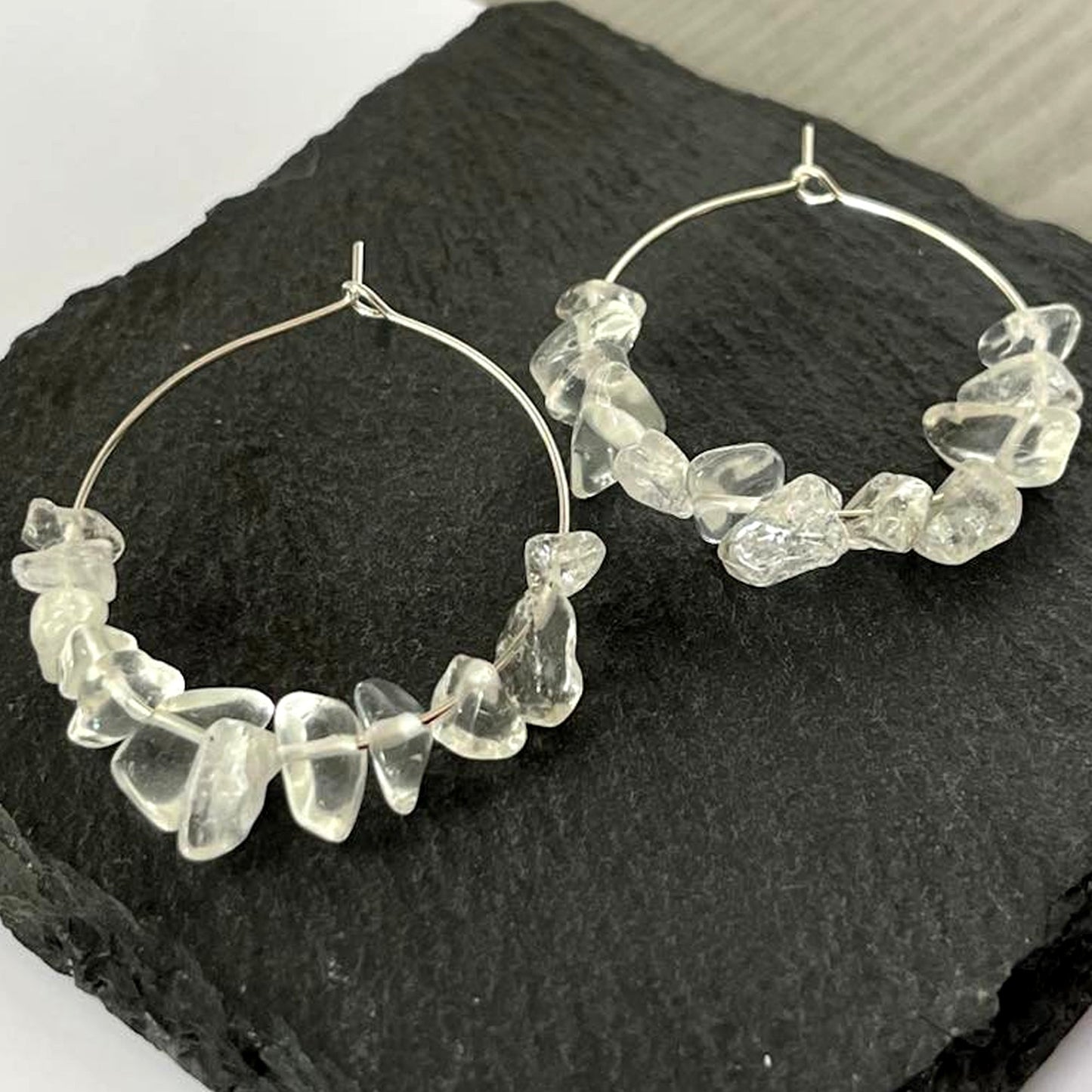 Crystal Quartz Stone Hoop Earrings