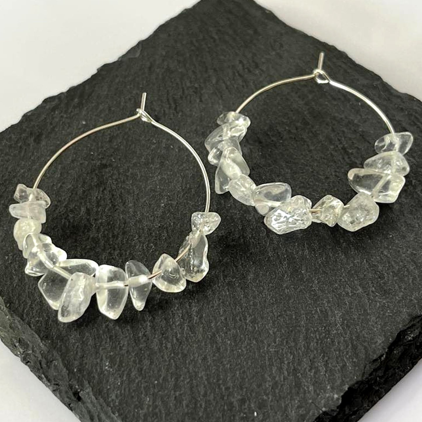 Crystal Quartz Stone Hoop Earrings