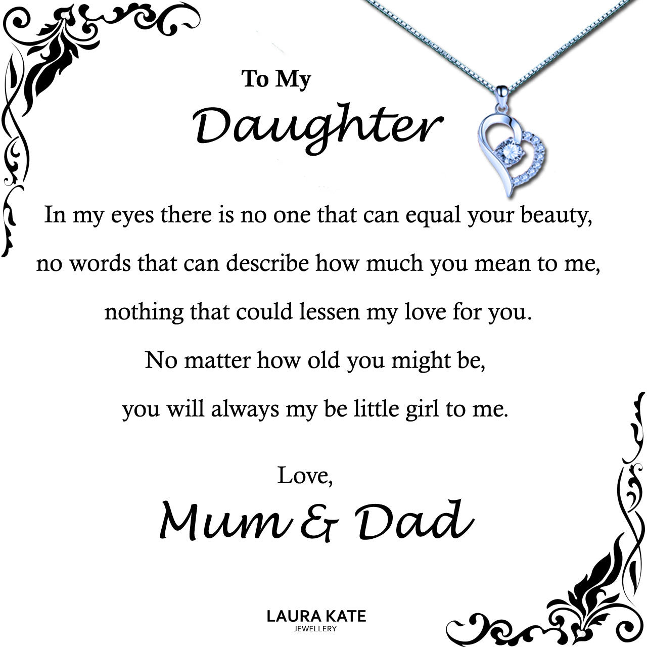 To My Beautiful Daughter Message Necklaces