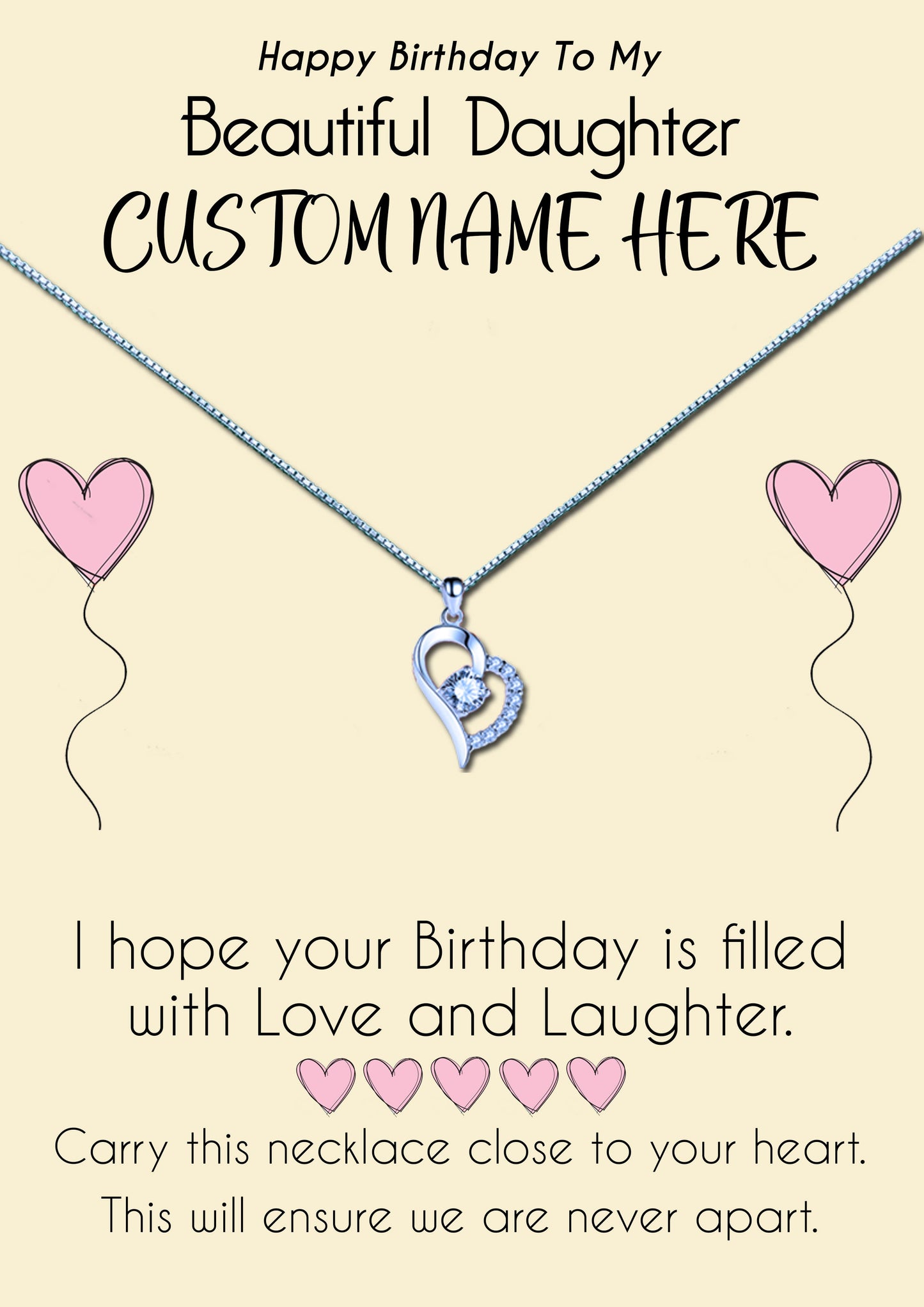 Beautiful Daughter Personalised Birthday Message Necklaces