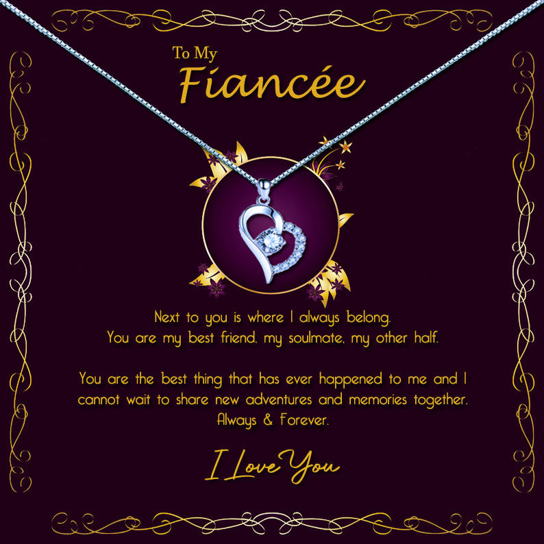 To My Beautiful Fiancée - Stylish Purple Gold Message Necklaces