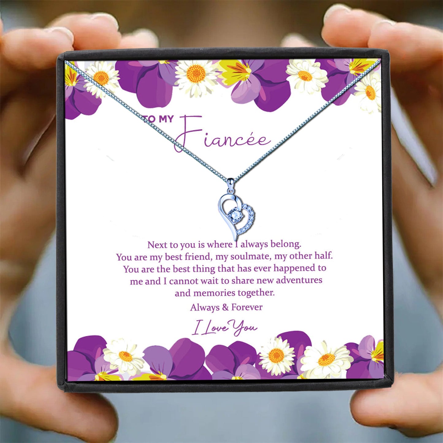 To My Beautiful Fiancée - Purple Daisy Message Necklaces