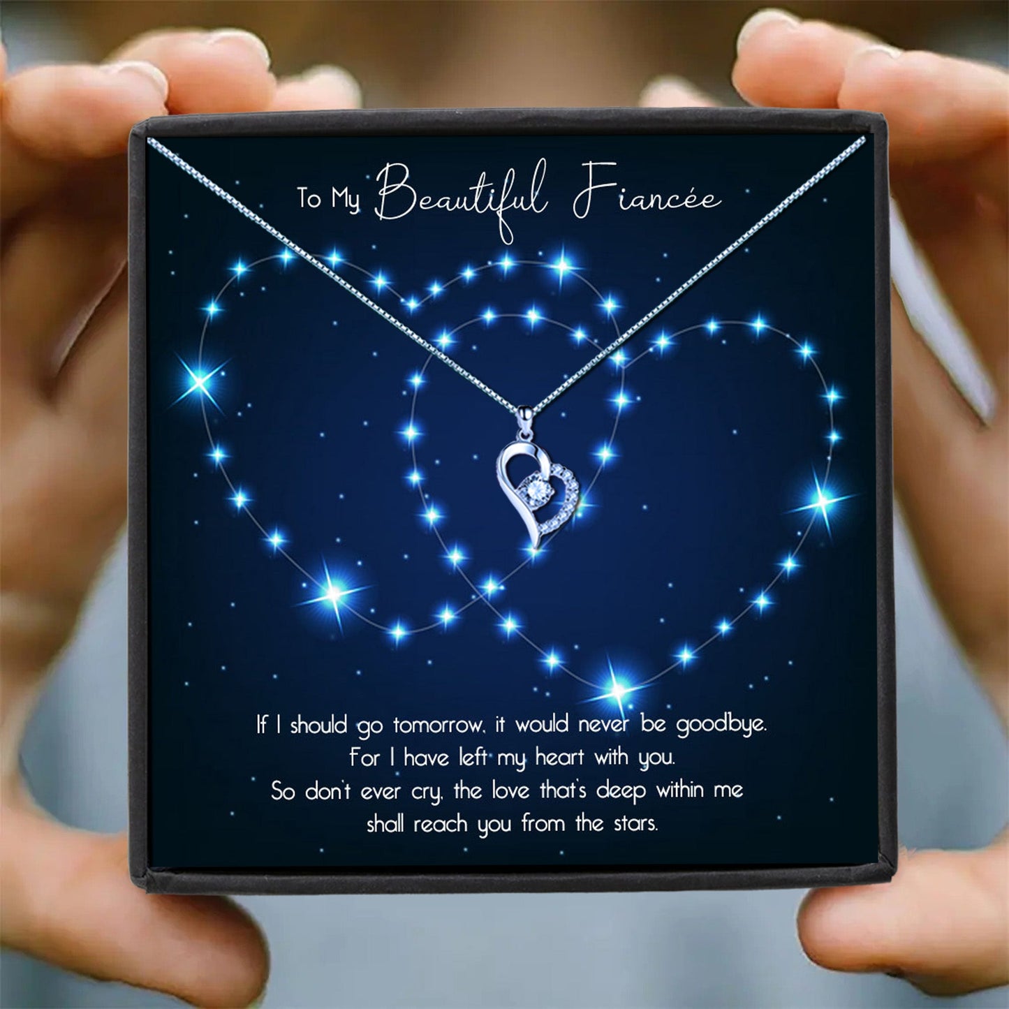 To My Beautiful Fiancée - Heart Stars in Sky Message Necklaces