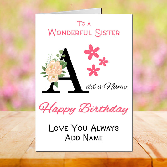 Personalised Floral Letter Sister Birthday Cards