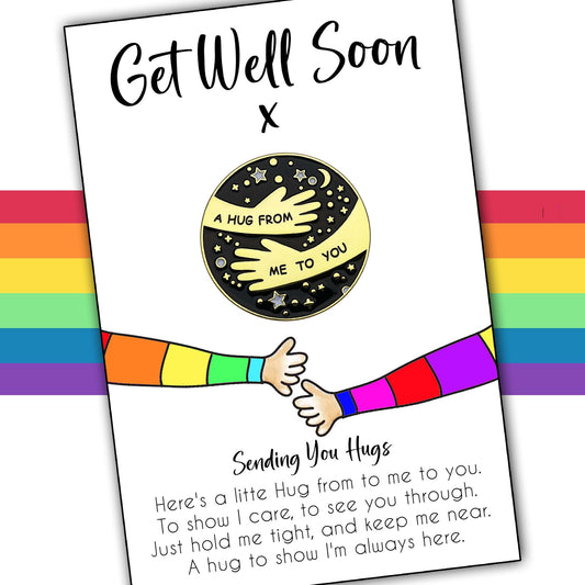 Get Well Soon Pocket Hug Pin Badges & Message Cards