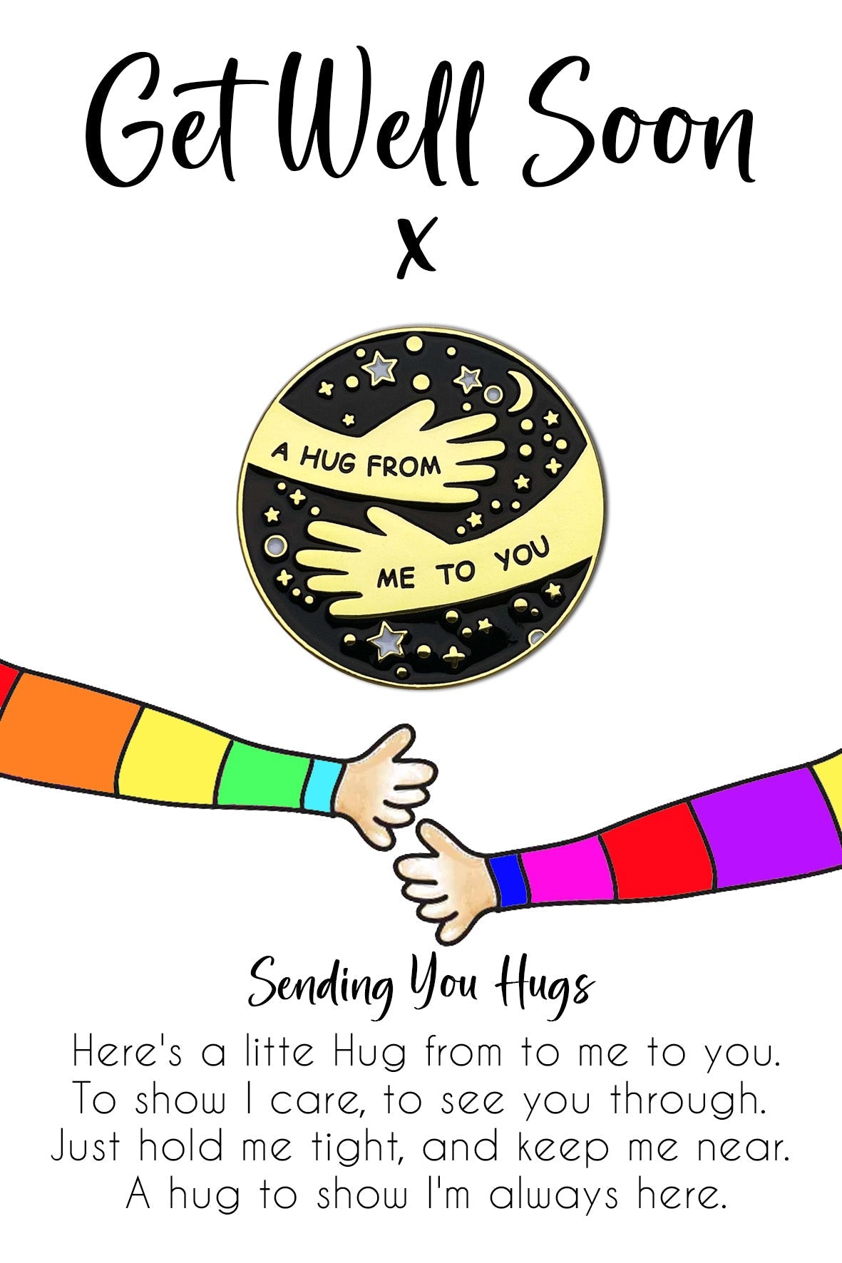 Get Well Soon Pocket Hug Pin Badges & Message Cards