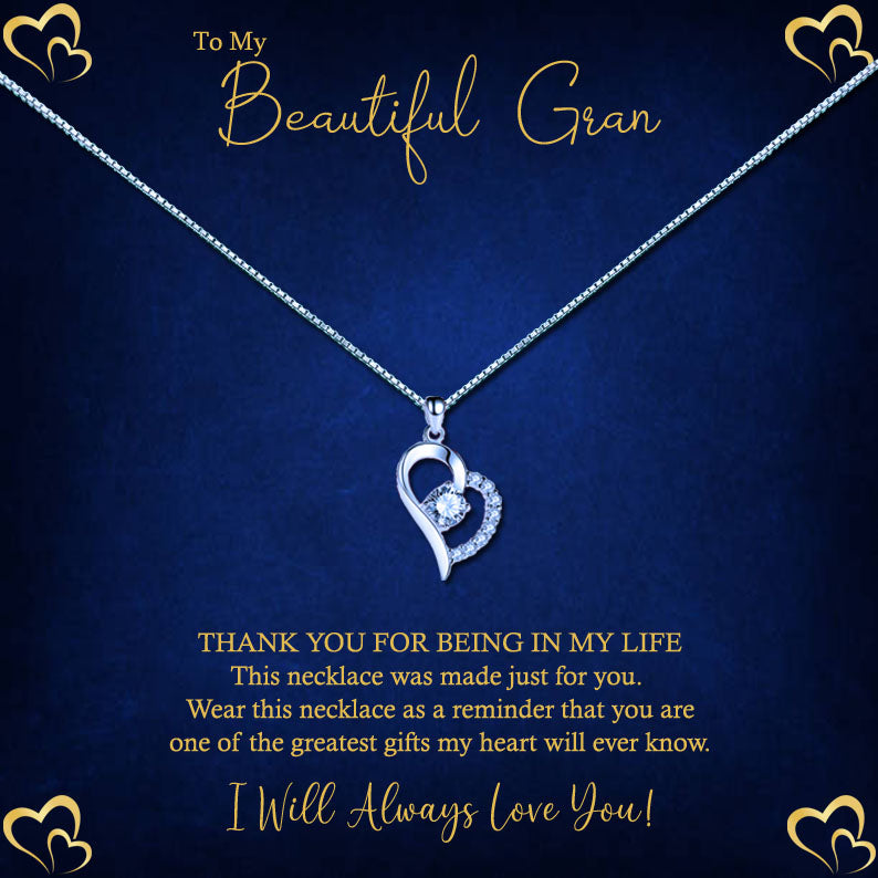 To My Beautiful Grandmother -  Elegant Blue Gold Heart Message Necklace